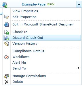 Discard Check Out highlighted in an item's edit control block menu